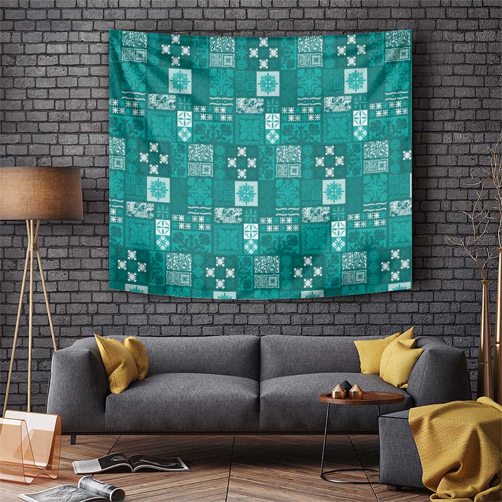 Vintage Hawaiian Quilting Patterns Tapestry Turquoise Style Tribal Fabric Patchwork - Polynesian Pride