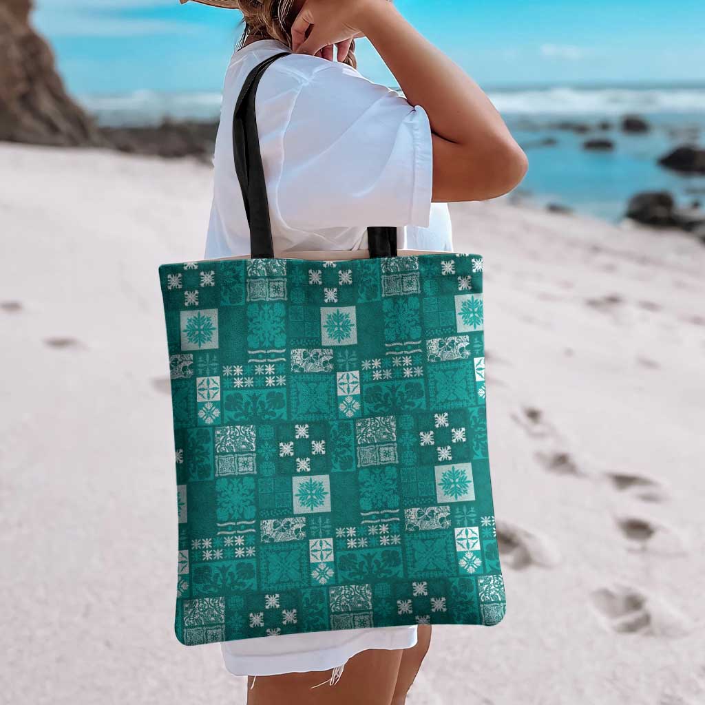 Vintage Hawaiian Quilting Patterns Tote Bag Turquoise Style Tribal Fabric Patchwork - Polynesian Pride