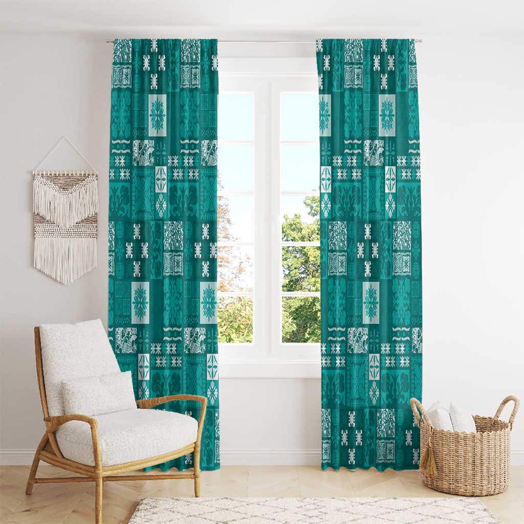 Vintage Hawaiian Quilting Patterns Window Curtain Turquoise Style Tribal Fabric Patchwork - Polynesian Pride