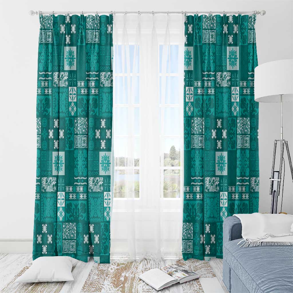 Vintage Hawaiian Quilting Patterns Window Curtain Turquoise Style Tribal Fabric Patchwork - Polynesian Pride