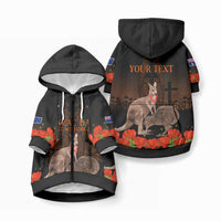 Kangaroo and Kiwi Bird ANZAC Day Custom Pet Hoodie Soldier Style LT9 Zip-up Black - Polynesian Pride