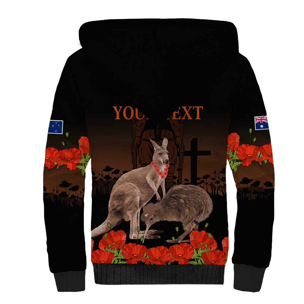 Kangaroo and Kiwi Bird ANZAC Day Custom Sherpa Hoodie Soldier Style LT9 - Polynesian Pride