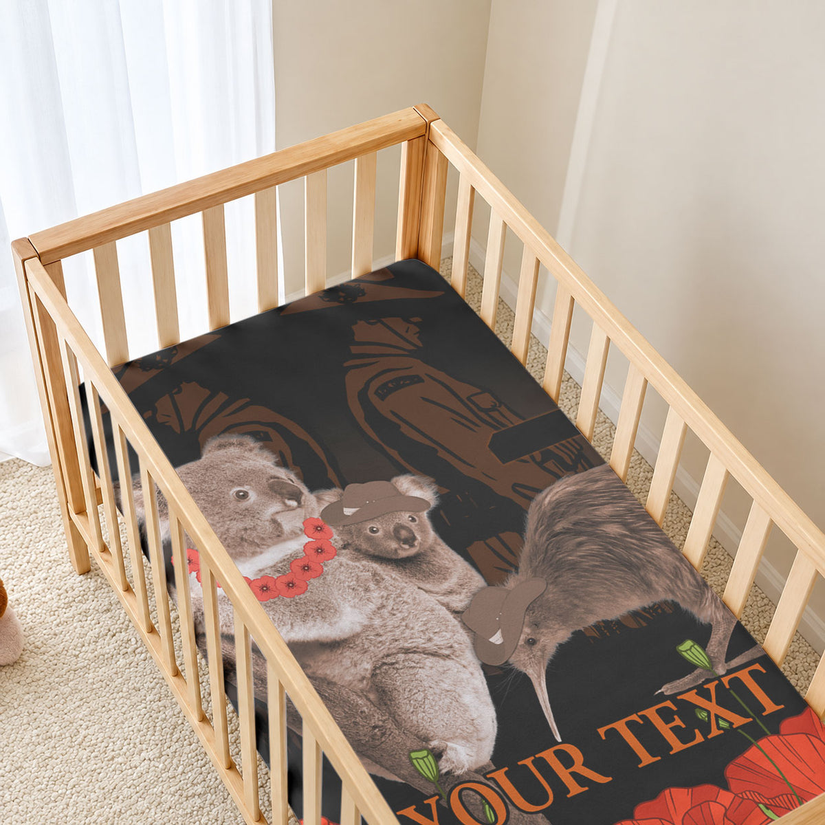 Koala and Kiwi Bird ANZAC Day Custom Baby Bed Cover Soldier Style LT9 - Polynesian Pride