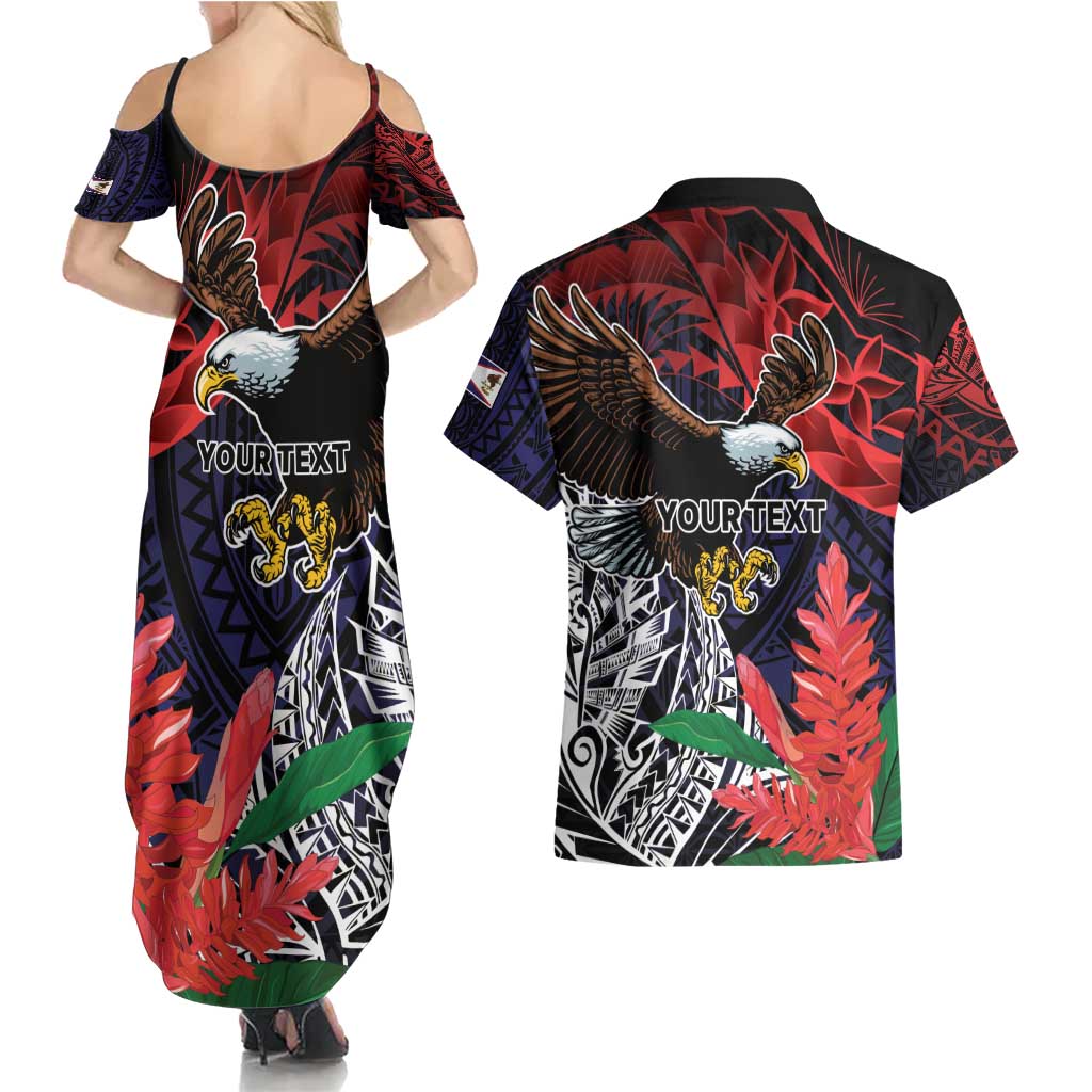 American Samoa Bald Eagle Personalized Couples Matching Summer Maxi Dress and Hawaiian Shirt Samoa Muamua Le Atua