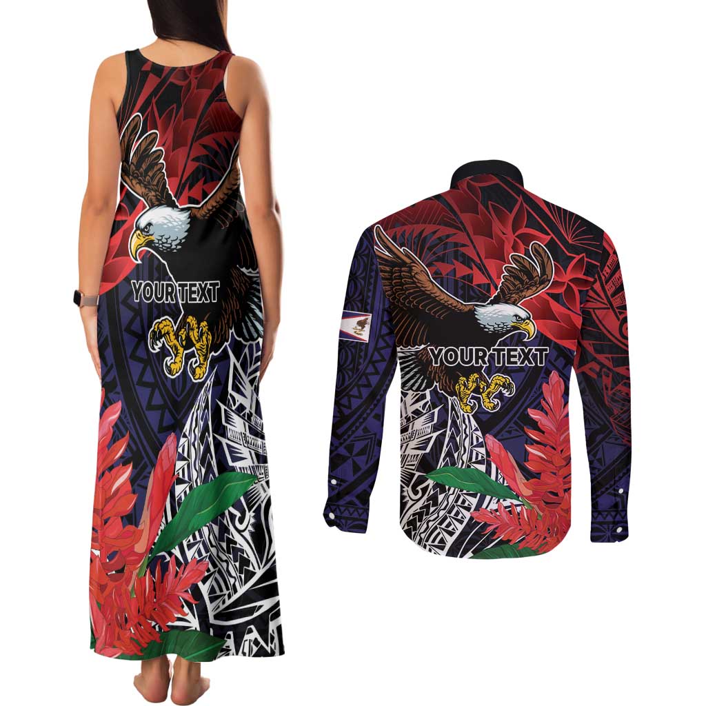 American Samoa Bald Eagle Personalized Couples Matching Tank Maxi Dress and Long Sleeve Button Shirt Samoa Muamua Le Atua