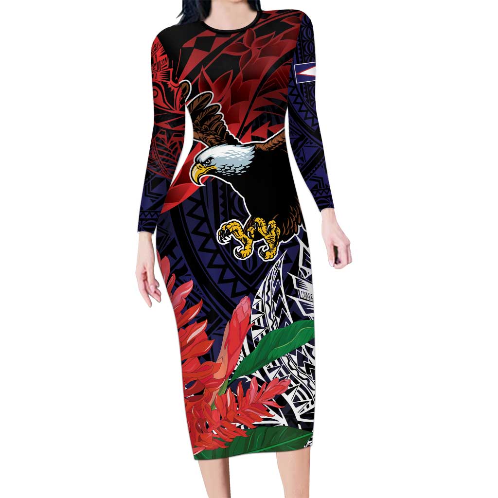 American Samoa Bald Eagle Personalized Family Matching Long Sleeve Bodycon Dress and Hawaiian Shirt Samoa Muamua Le Atua