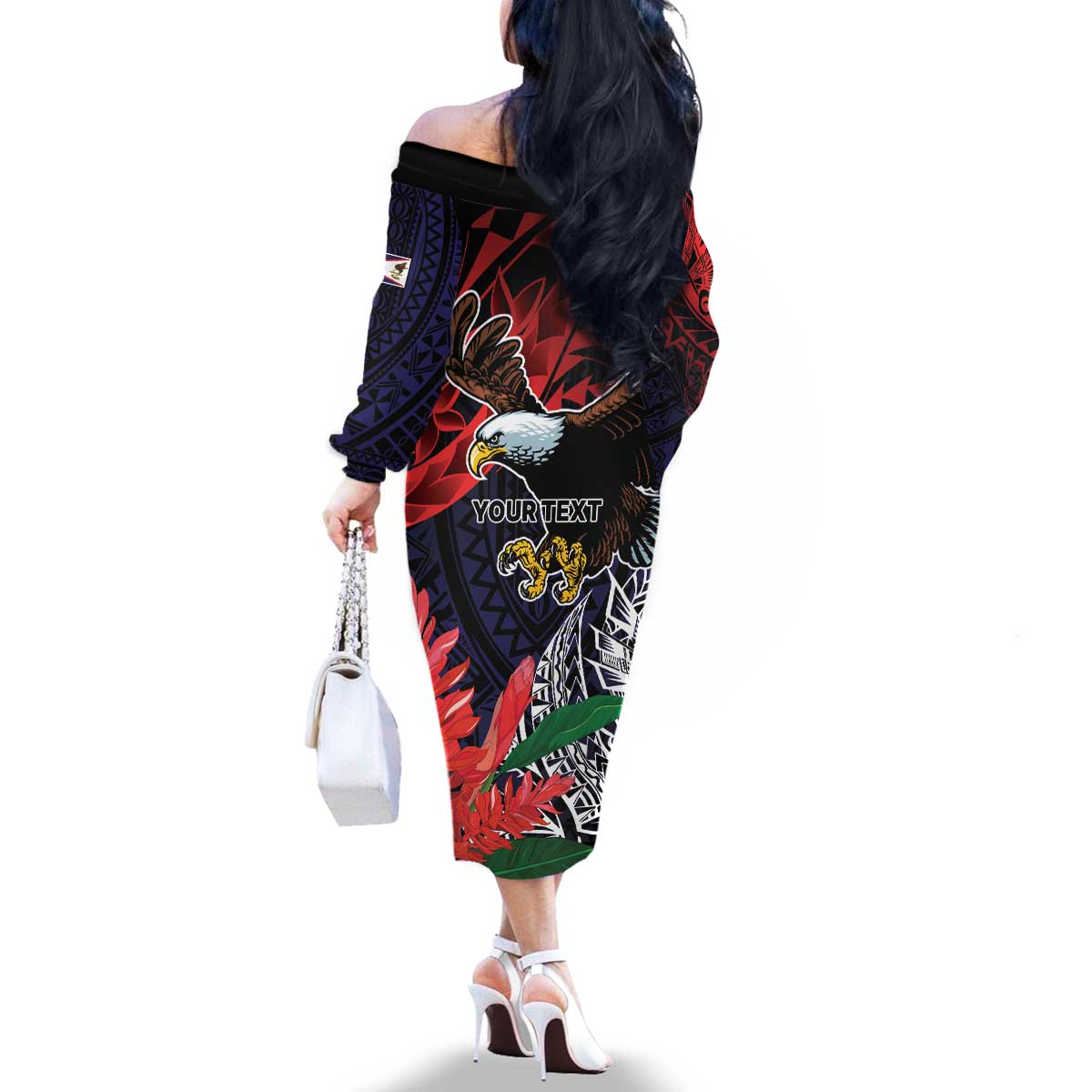 American Samoa Bald Eagle Personalized Family Matching Off The Shoulder Long Sleeve Dress and Hawaiian Shirt Samoa Muamua Le Atua