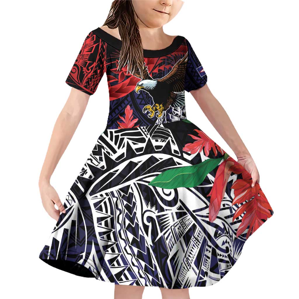 American Samoa Bald Eagle Personalized Family Matching Off Shoulder Short Dress and Hawaiian Shirt Samoa Muamua Le Atua