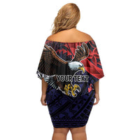 American Samoa Bald Eagle Personalized Family Matching Off Shoulder Short Dress and Hawaiian Shirt Samoa Muamua Le Atua