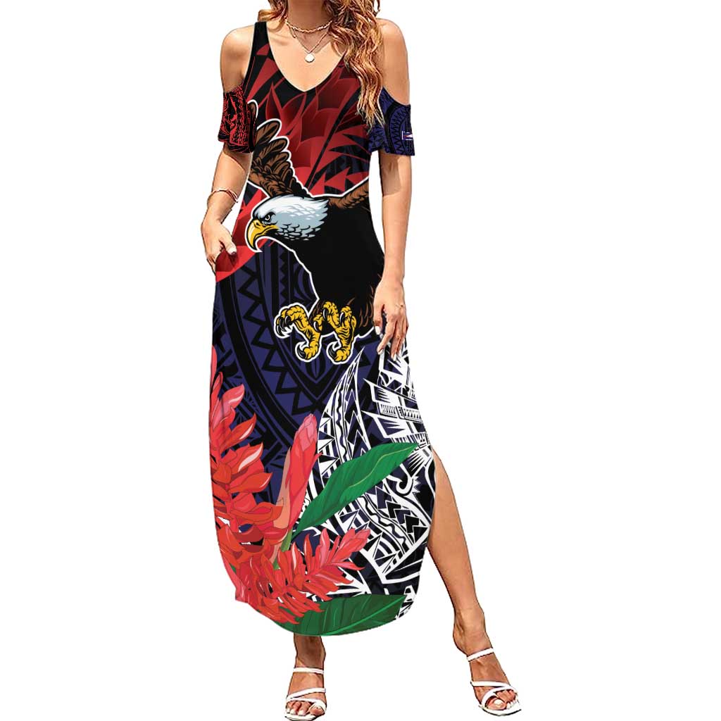 American Samoa Bald Eagle Personalized Family Matching Summer Maxi Dress and Hawaiian Shirt Samoa Muamua Le Atua