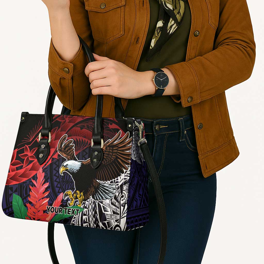 American Samoa Bald Eagle Personalized Leather Bag Samoa Muamua Le Atua - Polynesian Pride