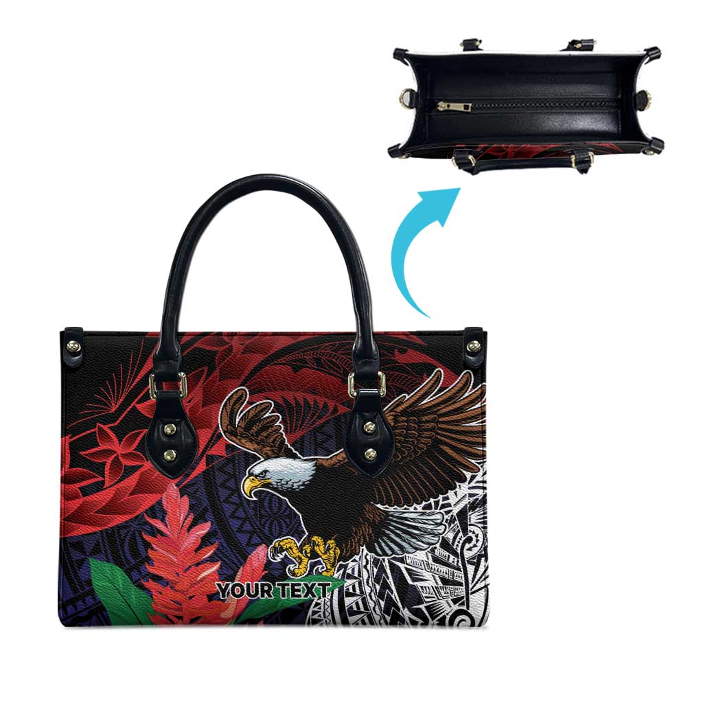 American Samoa Bald Eagle Personalized Leather Bag Samoa Muamua Le Atua - Polynesian Pride