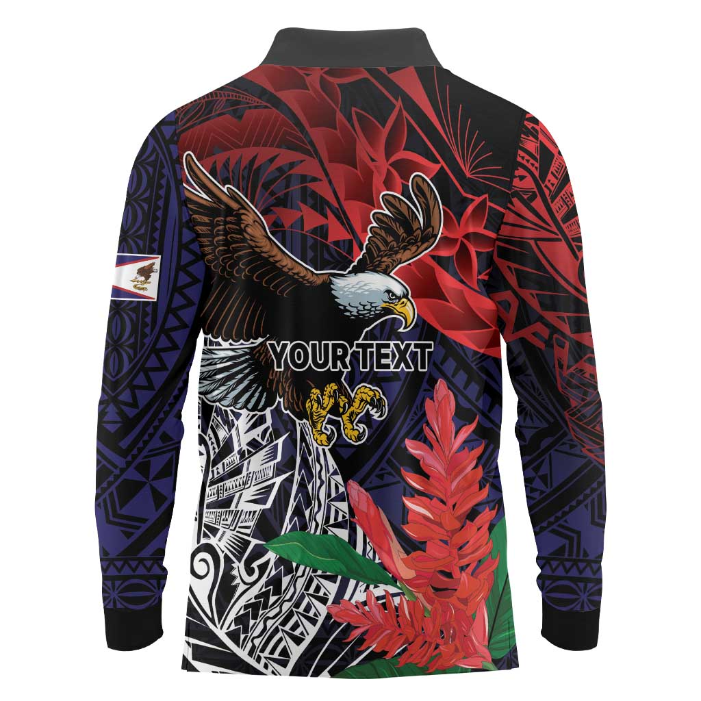 American Samoa Bald Eagle Personalized Long Sleeve Polo Shirt Samoa Muamua Le Atua