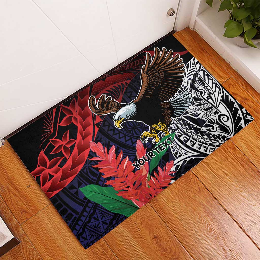 American Samoa Bald Eagle Personalized Rubber Doormat Samoa Muamua Le Atua