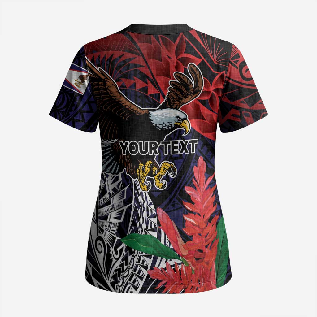 American Samoa Bald Eagle Personalized Scrub Top Samoa Muamua Le Atua - Polynesian Pride