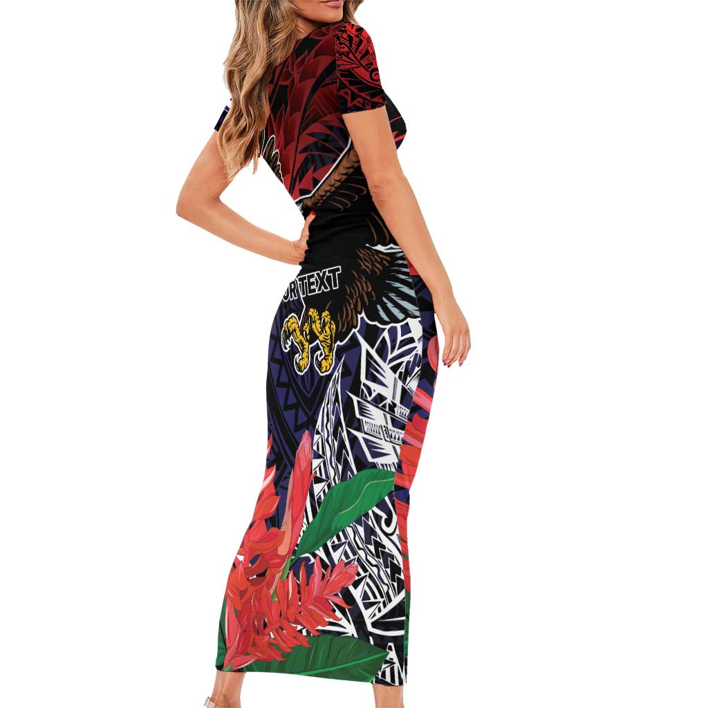 American Samoa Bald Eagle Personalized Short Sleeve Bodycon Dress Samoa Muamua Le Atua