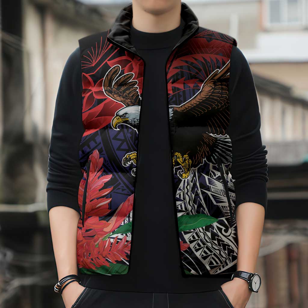 American Samoa Bald Eagle Personalized Sleeveless Puffer Jacket Samoa Muamua Le Atua - Polynesian Pride