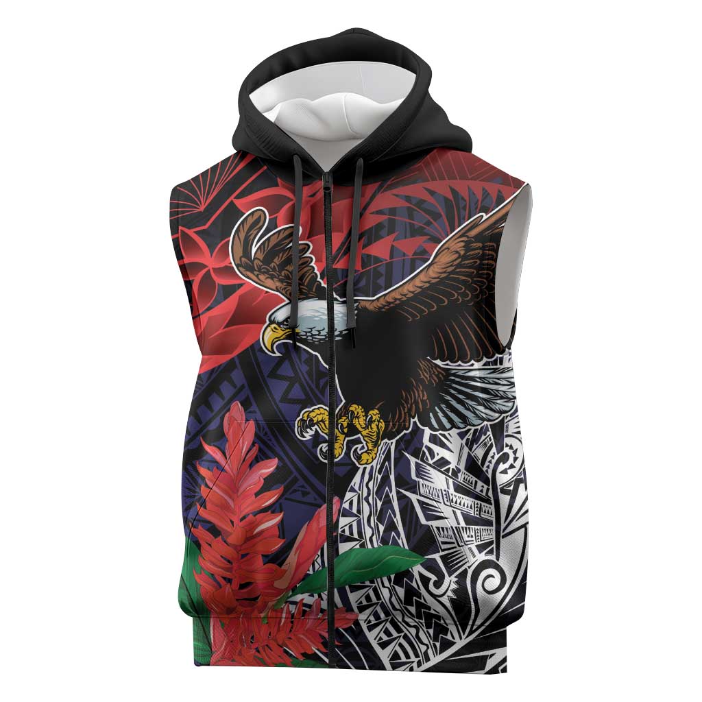 American Samoa Bald Eagle Personalized Sleeveless Zip Hoodie Samoa Muamua Le Atua LT9