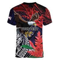 American Samoa Bald Eagle Personalized Women V-Neck T-Shirt Samoa Muamua Le Atua