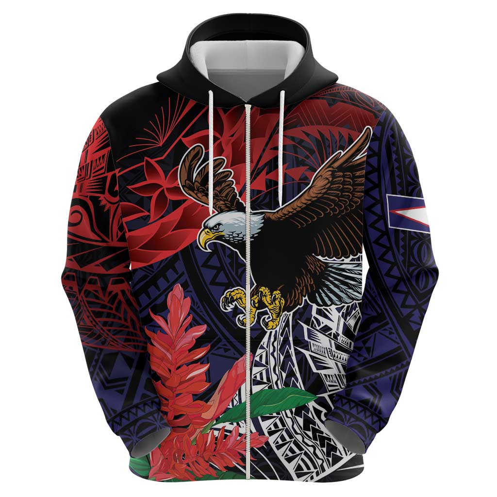 American Samoa Bald Eagle Personalized Zip Hoodie Samoa Muamua Le Atua