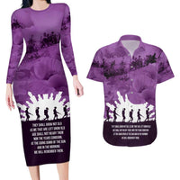 Anzac Day Gallipoli Personalised Couples Matching Long Sleeve Bodycon Dress and Hawaiian Shirt Purple Poppy Flowers LT9 Purple - Polynesian Pride