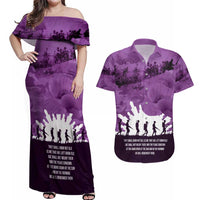 Anzac Day Gallipoli Personalised Couples Matching Off Shoulder Maxi Dress and Hawaiian Shirt Purple Poppy Flowers LT9 Purple - Polynesian Pride