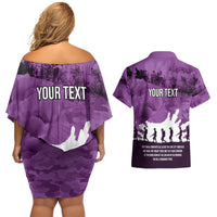 Anzac Day Gallipoli Personalised Couples Matching Off Shoulder Short Dress and Hawaiian Shirt Purple Poppy Flowers LT9 - Polynesian Pride