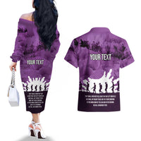 Anzac Day Gallipoli Personalised Couples Matching Off The Shoulder Long Sleeve Dress and Hawaiian Shirt Purple Poppy Flowers LT9 - Polynesian Pride