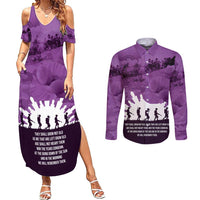 Anzac Day Gallipoli Personalised Couples Matching Summer Maxi Dress and Long Sleeve Button Shirt Purple Poppy Flowers LT9 Purple - Polynesian Pride