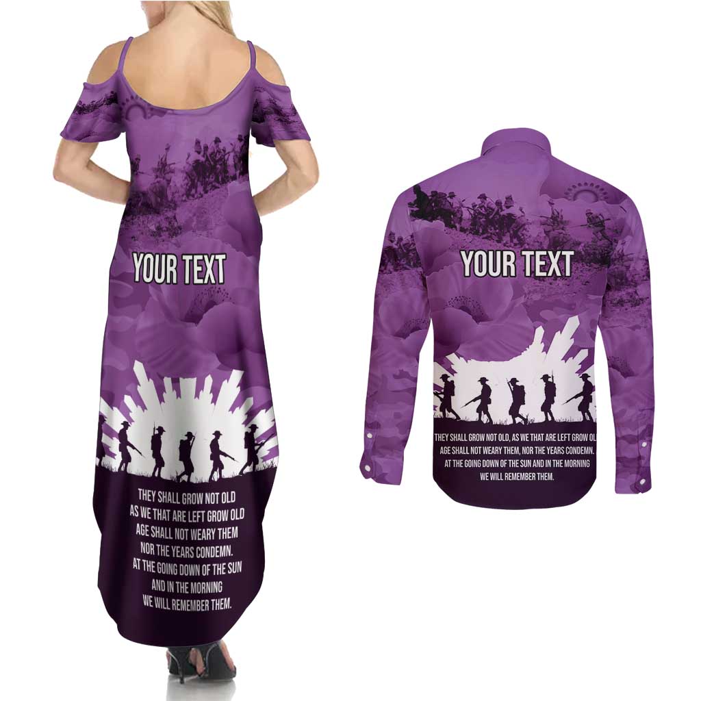 Anzac Day Gallipoli Personalised Couples Matching Summer Maxi Dress and Long Sleeve Button Shirt Purple Poppy Flowers LT9 - Polynesian Pride