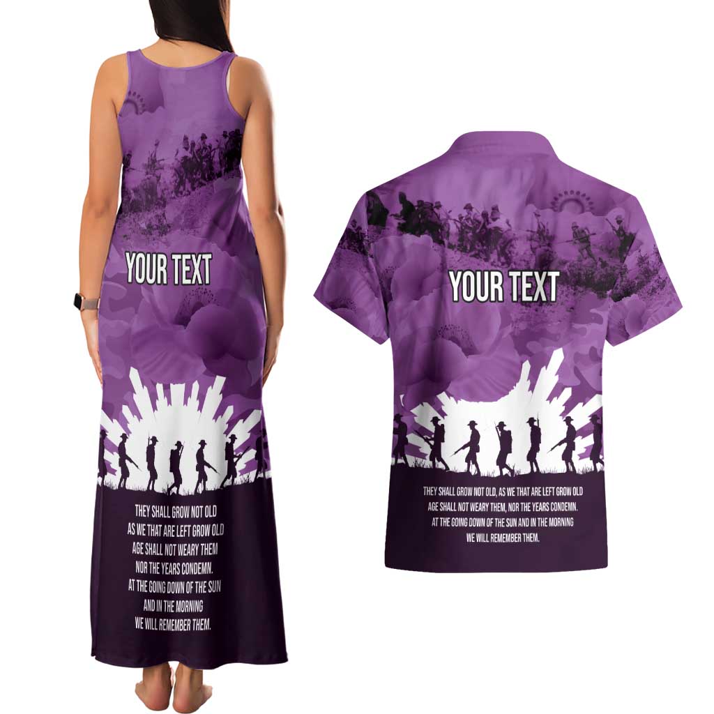 Anzac Day Gallipoli Personalised Couples Matching Tank Maxi Dress and Hawaiian Shirt Purple Poppy Flowers LT9 - Polynesian Pride