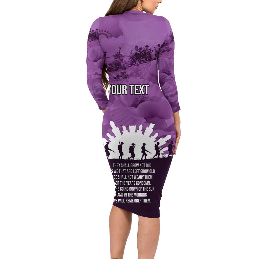 Anzac Day Gallipoli Personalised Family Matching Long Sleeve Bodycon Dress and Hawaiian Shirt Purple Poppy Flowers LT9 - Polynesian Pride