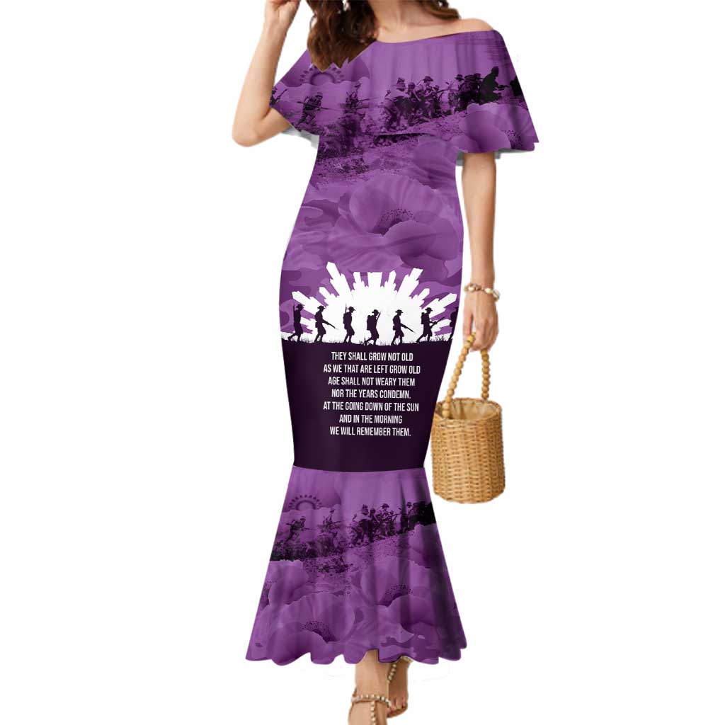 Anzac Day Gallipoli Personalised Family Matching Mermaid Dress and Hawaiian Shirt Purple Poppy Flowers LT9 Mom's Dress Purple - Polynesian Pride