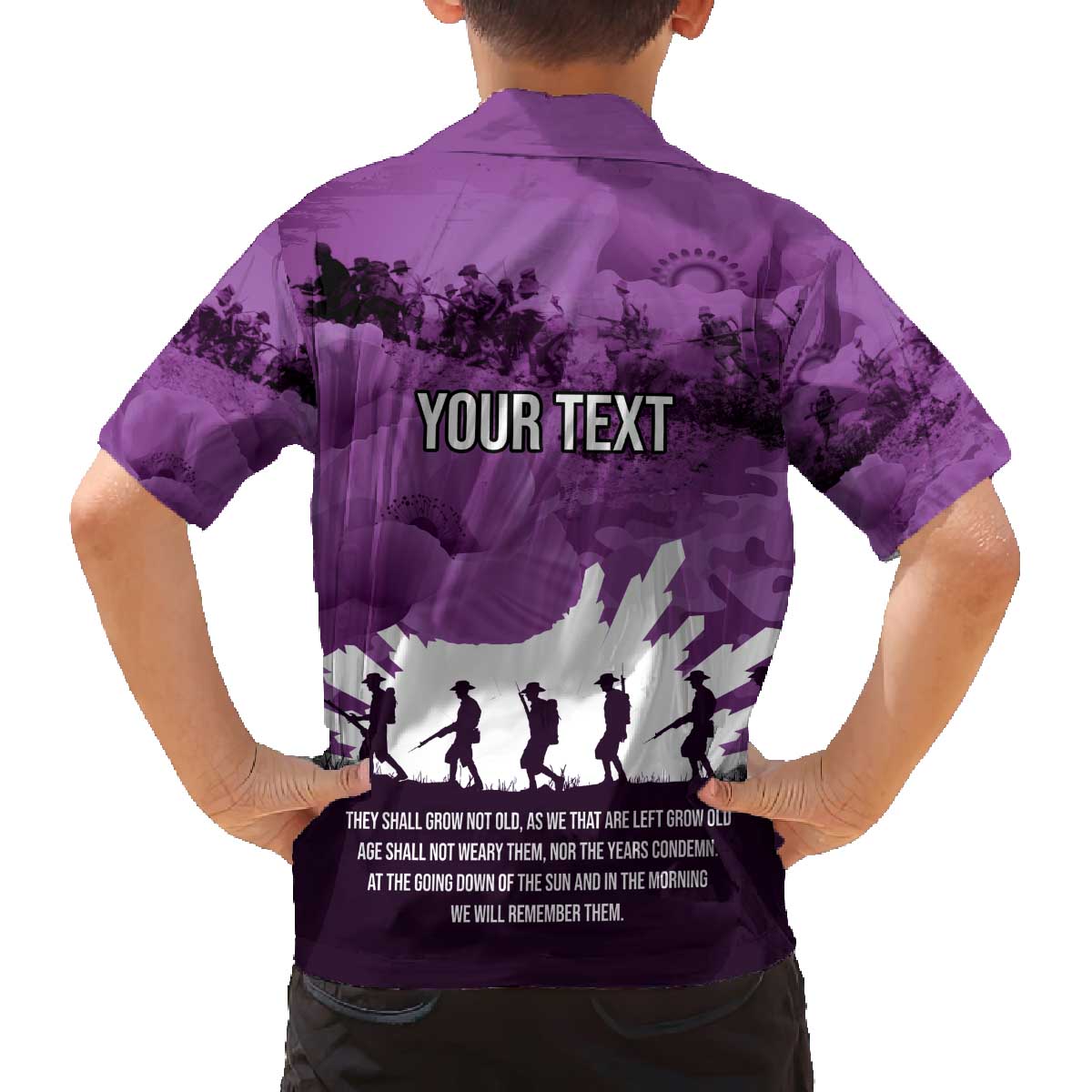 Anzac Day Gallipoli Personalised Family Matching Off The Shoulder Long Sleeve Dress and Hawaiian Shirt Purple Poppy Flowers LT9 - Polynesian Pride