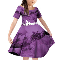 Anzac Day Gallipoli Personalised Family Matching Off Shoulder Short Dress and Hawaiian Shirt Purple Poppy Flowers LT9 Daughter's Dress Purple - Polynesian Pride