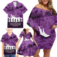 Anzac Day Gallipoli Personalised Family Matching Off Shoulder Short Dress and Hawaiian Shirt Purple Poppy Flowers LT9 - Polynesian Pride