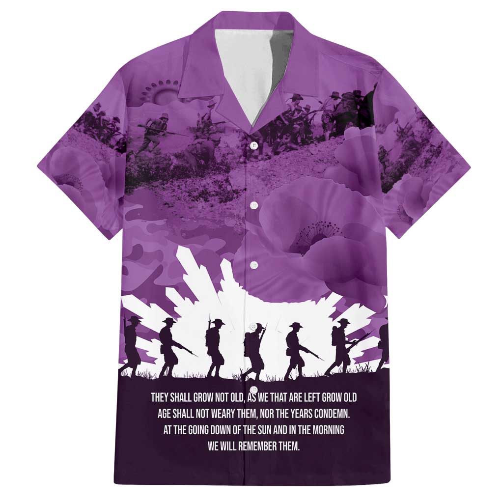 Anzac Day Gallipoli Personalised Family Matching Off Shoulder Short Dress and Hawaiian Shirt Purple Poppy Flowers LT9 Dad's Shirt - Short Sleeve Purple - Polynesian Pride