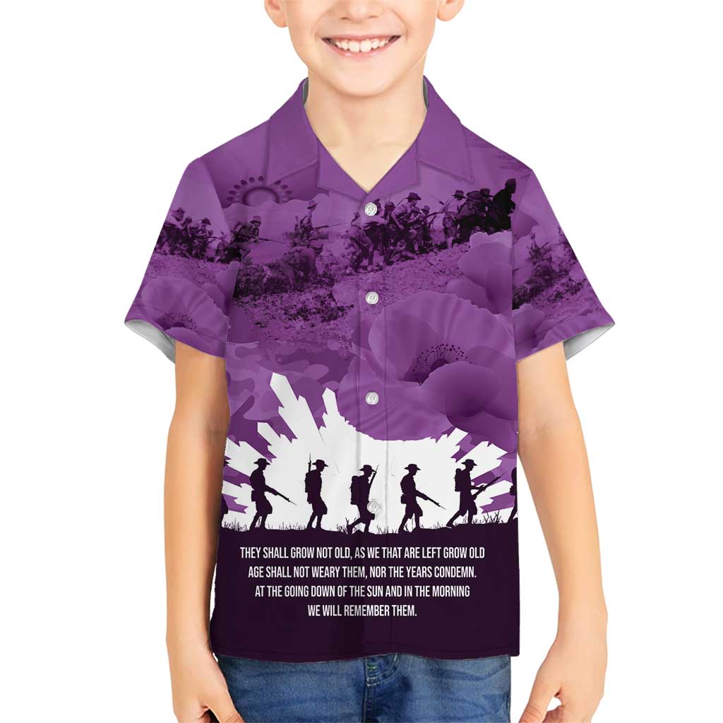 Anzac Day Gallipoli Personalised Family Matching Off Shoulder Short Dress and Hawaiian Shirt Purple Poppy Flowers LT9 Son's Shirt Purple - Polynesian Pride
