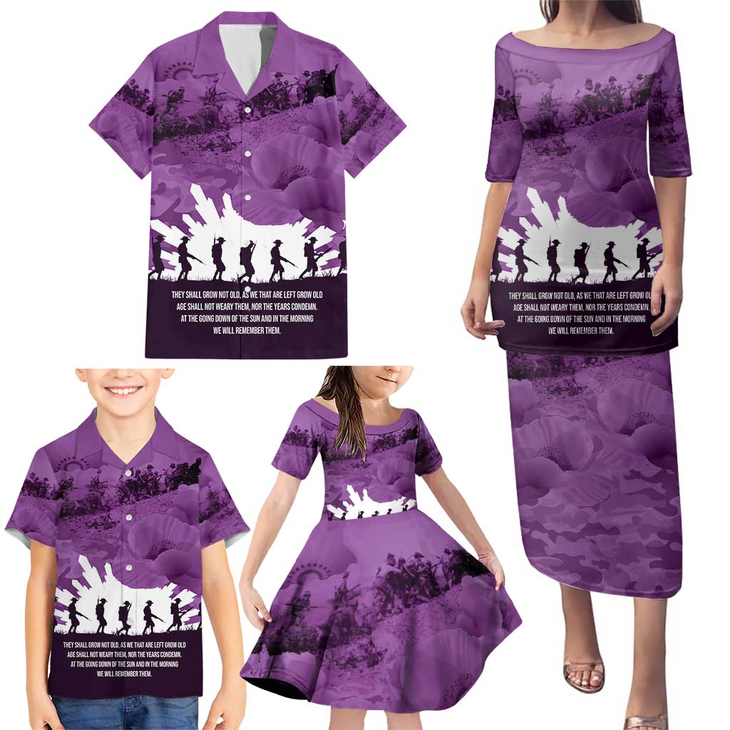 Anzac Day Gallipoli Personalised Family Matching Puletasi and Hawaiian Shirt Purple Poppy Flowers LT9 - Polynesian Pride