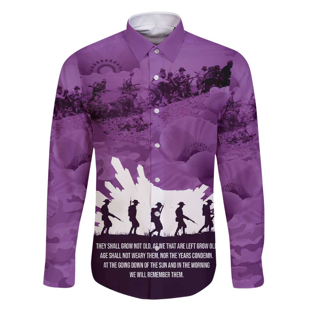Anzac Day Gallipoli Personalised Family Matching Short Sleeve Bodycon Dress and Hawaiian Shirt Purple Poppy Flowers LT9 Dad's Shirt - Long Sleeve Purple - Polynesian Pride