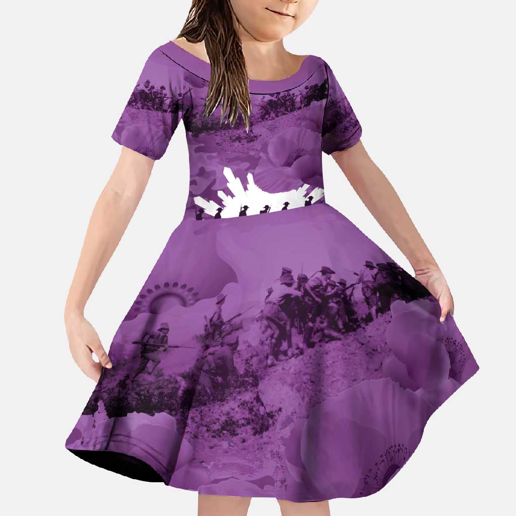 Anzac Day Gallipoli Personalised Family Matching Summer Maxi Dress and Hawaiian Shirt Purple Poppy Flowers LT9 Daughter's Dress Purple - Polynesian Pride