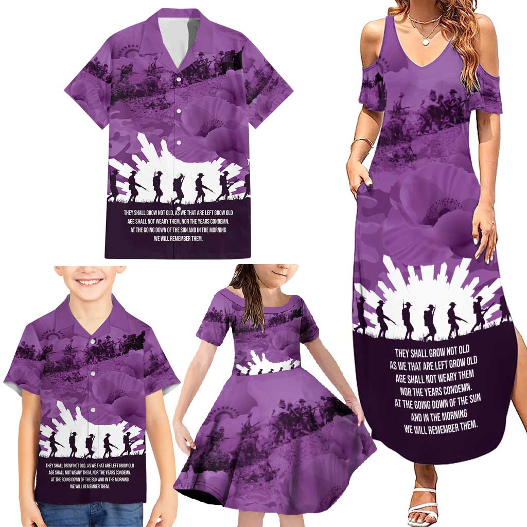 Anzac Day Gallipoli Personalised Family Matching Summer Maxi Dress and Hawaiian Shirt Purple Poppy Flowers LT9 - Polynesian Pride