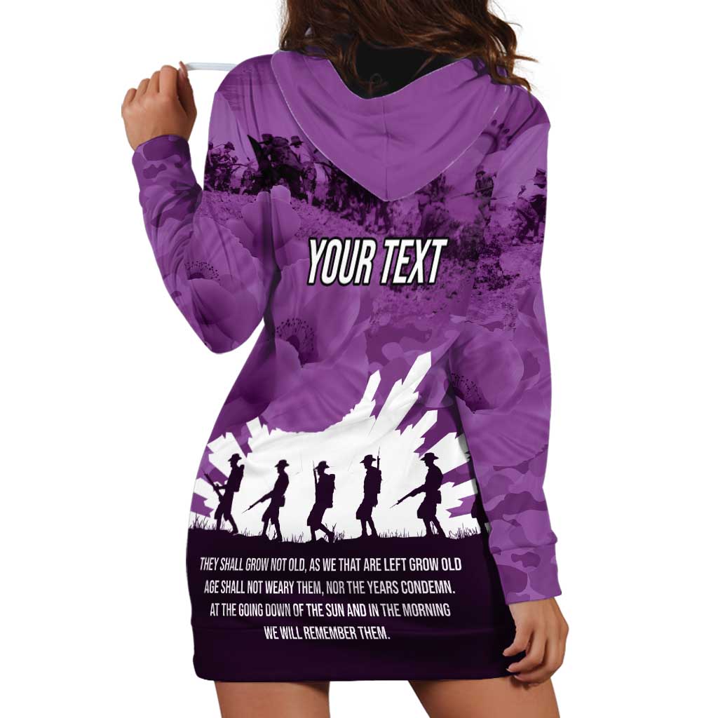 Anzac Day Gallipoli Personalised Hoodie Dress Purple Poppy Flowers