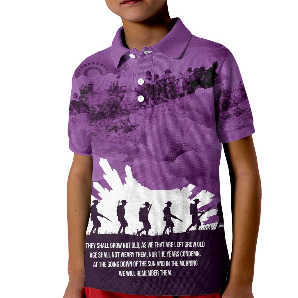 Anzac Day Gallipoli Personalised Kid Polo Shirt Purple Poppy Flowers