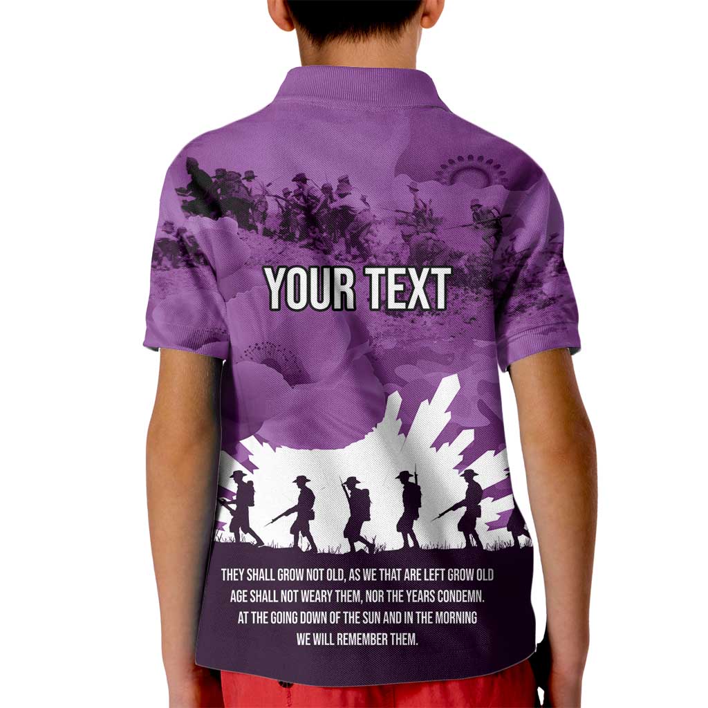 Anzac Day Gallipoli Personalised Kid Polo Shirt Purple Poppy Flowers