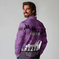 Anzac Day Gallipoli Personalised Long Sleeve Polo Shirt Purple Poppy Flowers