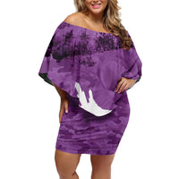 Anzac Day Gallipoli Personalised Off Shoulder Short Dress Purple Poppy Flowers