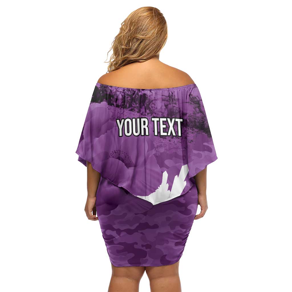 Anzac Day Gallipoli Personalised Off Shoulder Short Dress Purple Poppy Flowers