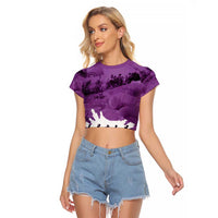 Anzac Day Gallipoli Personalised Raglan Cropped T Shirt Purple Poppy Flowers