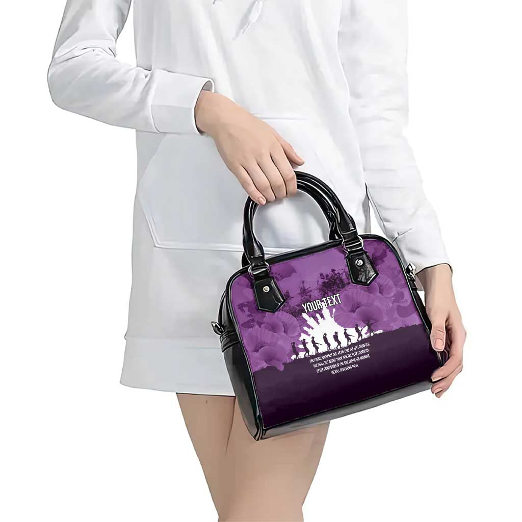 Anzac Day Gallipoli Personalised Shoulder Handbag Purple Poppy Flowers